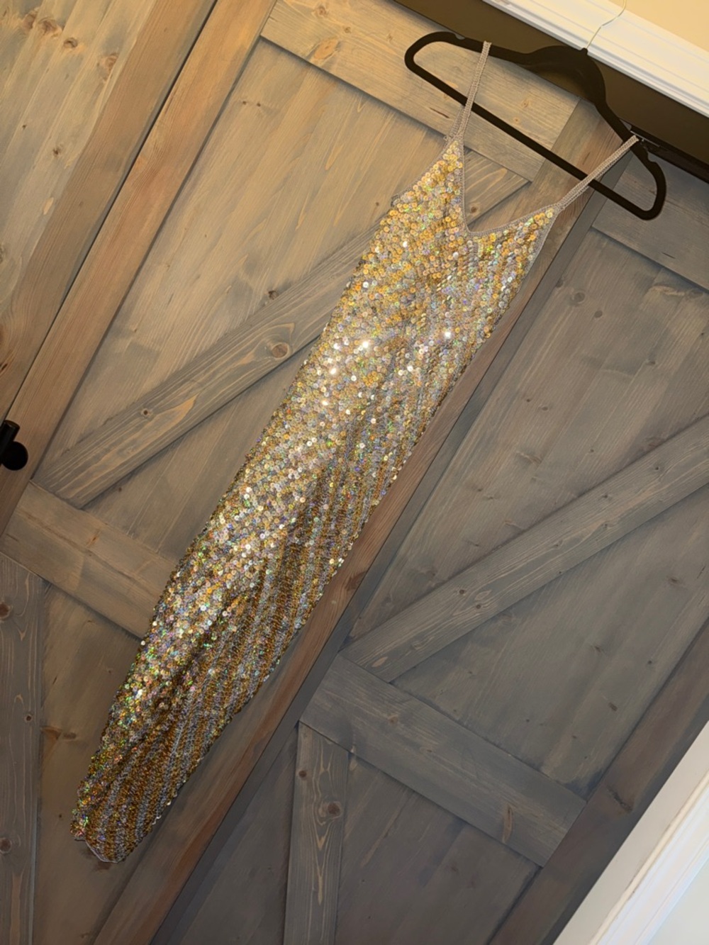 Gold Sequin Slip Dress with Thin Straps